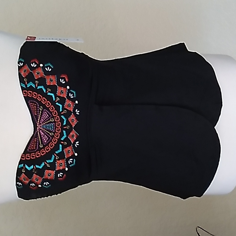 Black Embroidered Flutter Tankini Swim Top